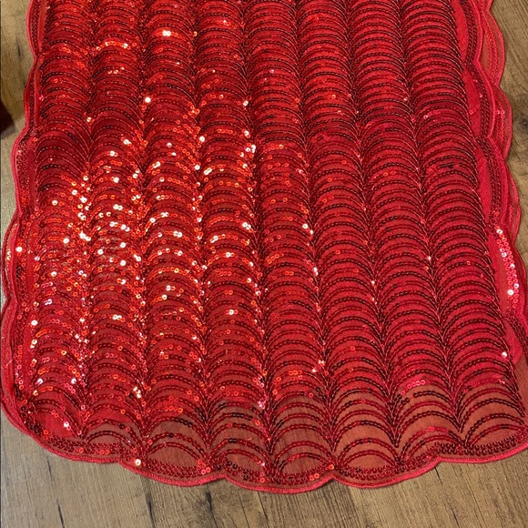 Red scarf set (alpaca wool and red sequin) - Picture 5 of 7